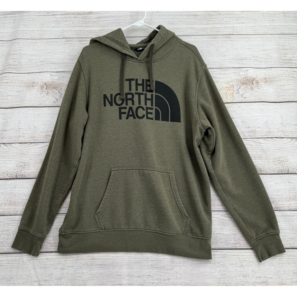 The North Face Hoodie Mens Large Olive Green Logo Fleece Pullover